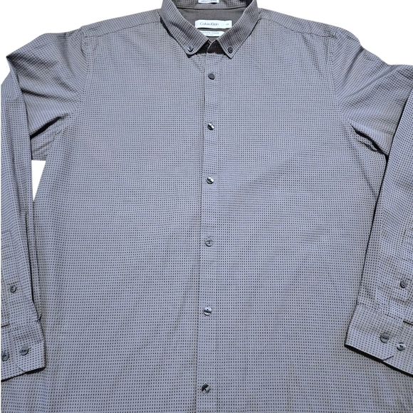 Calvin Klein Infinite Non-Iron Button Up Shirt Mens Large Gray Check 100% Cotton - Picture 3 of 13